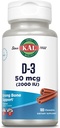 KAL Vitamina D3 Chewables 50 mcg, Vitamina D 2000 UI ca Cholecalciferol, Zahăr fără, aromă naturală de scorțișoară D3 Vitamină, Asistență imună și Sănătate osoasă, 100 Serviri, 100 Masticabile