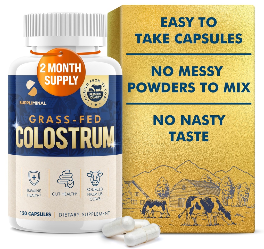 Suplimentul de colostrum 2 lună de aprovizionare, Iarbă Fed bovine Colostrum, capsule cu pulbere de colostru