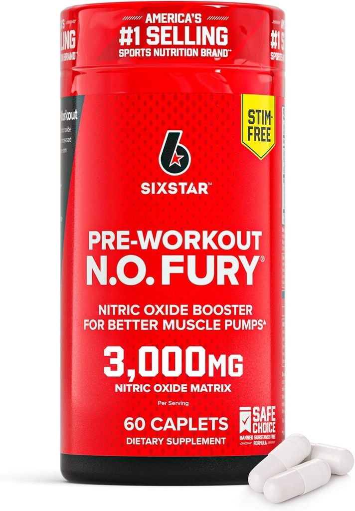 Six Star Nitric Oxide Supplements for Men & Women, Muscle Builder (60 Count) - Nitric Oxide Booster Pills Muscle Pump Pre Workout Supplement - Sports Nutrition for Muscle Building, Strength & Energy