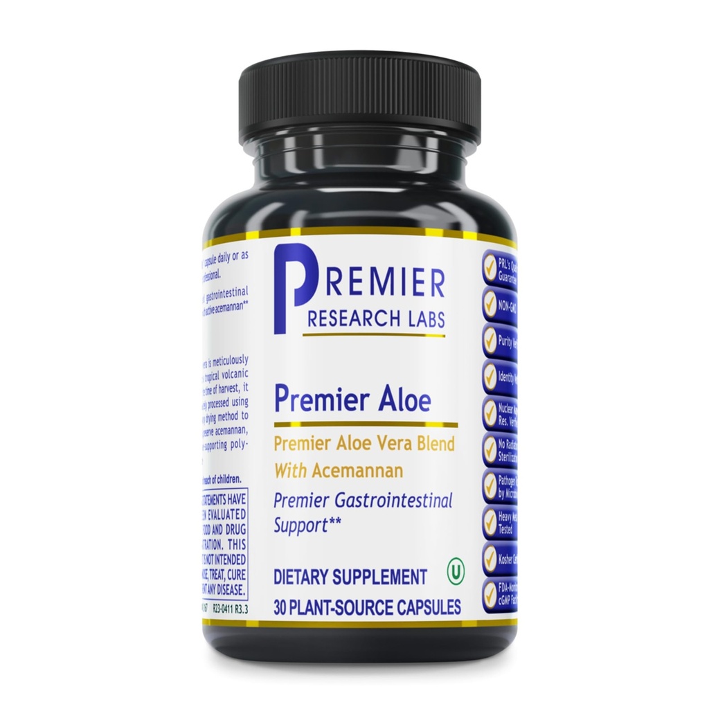 Premier Research Labs Premier Aloe - Aloe Vera Capsules, Aloe Vera Supplement, Acemannan, Aloe Pills for Digestive Health & Immune Support, Aloe Gel Extract Caps - 30 Capsule vegetariene