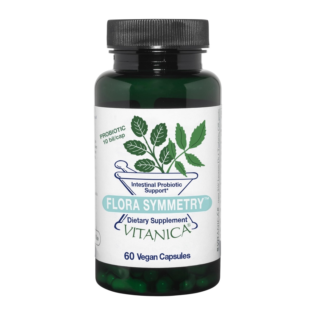 Vitanica Flora Simetrie, Supliment Probiotic Stabil de valabilitate, Dr Probiotice Formulate pentru Femei, Probiotice pentru Barbati si Adulti, Acidophilus Probiotic, Non-GMO, Vegan, 60 Capsule