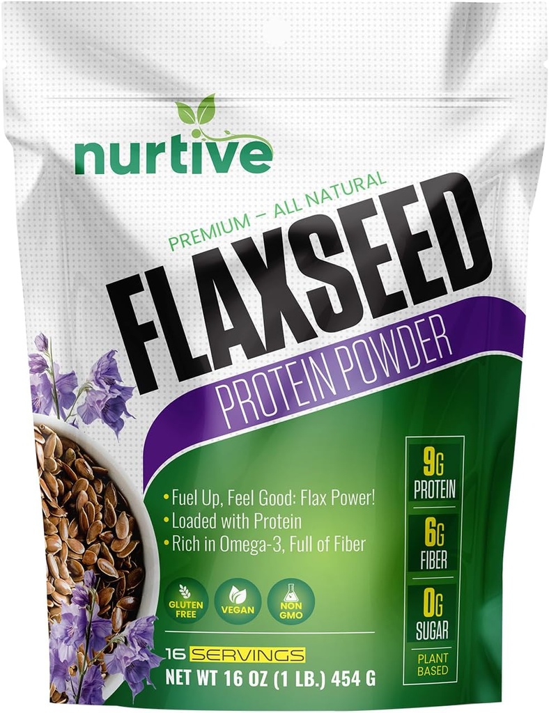 Pulbere de proteine din semințe de in - pe bază de plante, bogate în Omega-3 și antioxidanți - Ideal pentru recuperarea post-workout - Boost nutrițional pentru piureuri și copt - non-GMO și gluten-free (16 oz / 454g)