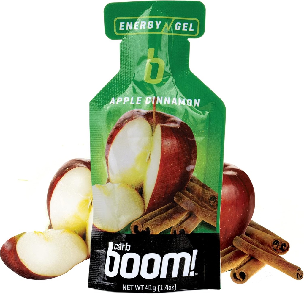 Nutriție Boom - Carb Boom Energy Gel - Geluri de energie preparate din fructe - Gel de antrenament - Gel energetic pentru ciclism - Gel de funcționare - Gel de energie naturală - Scorțișoară de mere (24 Pack)