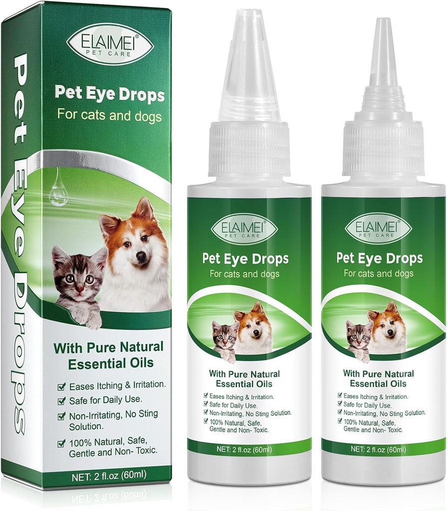 Picături oftalmice pentru câini și pisici, picături de ochi blând Formula Dog, Flush & Soothe Ochi Iritații Suportă ochi Infecție ochi Utilaj Ochi Curăţător, - Animale de companie ochi Îngrijire blândă Pisici suplimentare picături pentru ochi - 4.04 fl oz