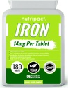 Comprimate de fier 14mg - Ușor de înghițit o singură zi Formula - ajută la reducerea oboselii și a oboselii, booster de energie, susține sistemul imunitar, formarea de celule roșii de sânge - 6 luna de aprovizionare - 180 Vegan Supliment