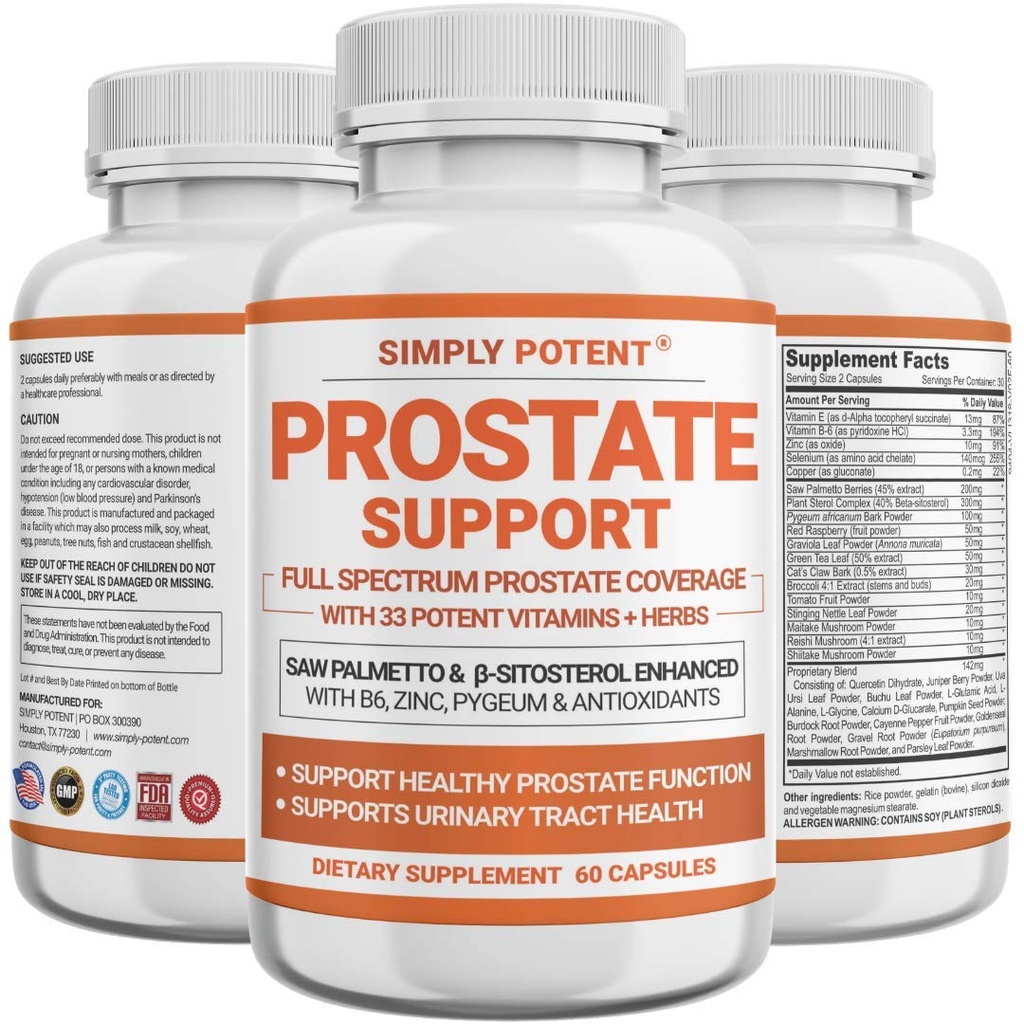 Suplimente de prostată pentru bărbaţi, Saw Palmetto Suport de sănătate prostată w/ 33 Vitamine & Herbs - Beta Sitosterol Plus B6, Seleniu & Zinc pentru urină sănătoasă Frecvenţa şi fluxul şi somnul adecvat (60 capsule)