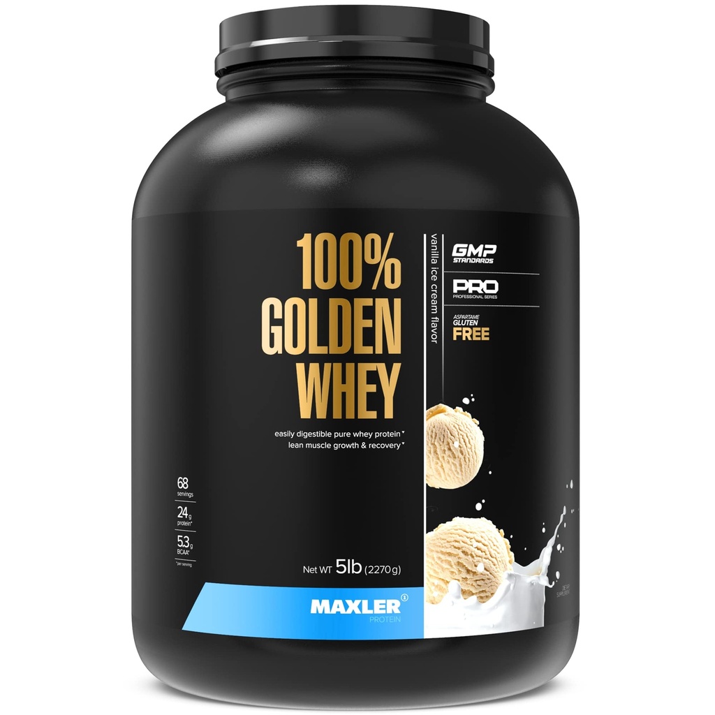 Maxler 100% Golden Whey Proteina - 24g de proteine per Servire - Premium Whey Pulbere de proteine pentru Pre Post Antrenament - Rapid-Absorbing Whey concentrat, Izolat & Hidrolysat Blend - Vanilla Ice Cream 5 lb