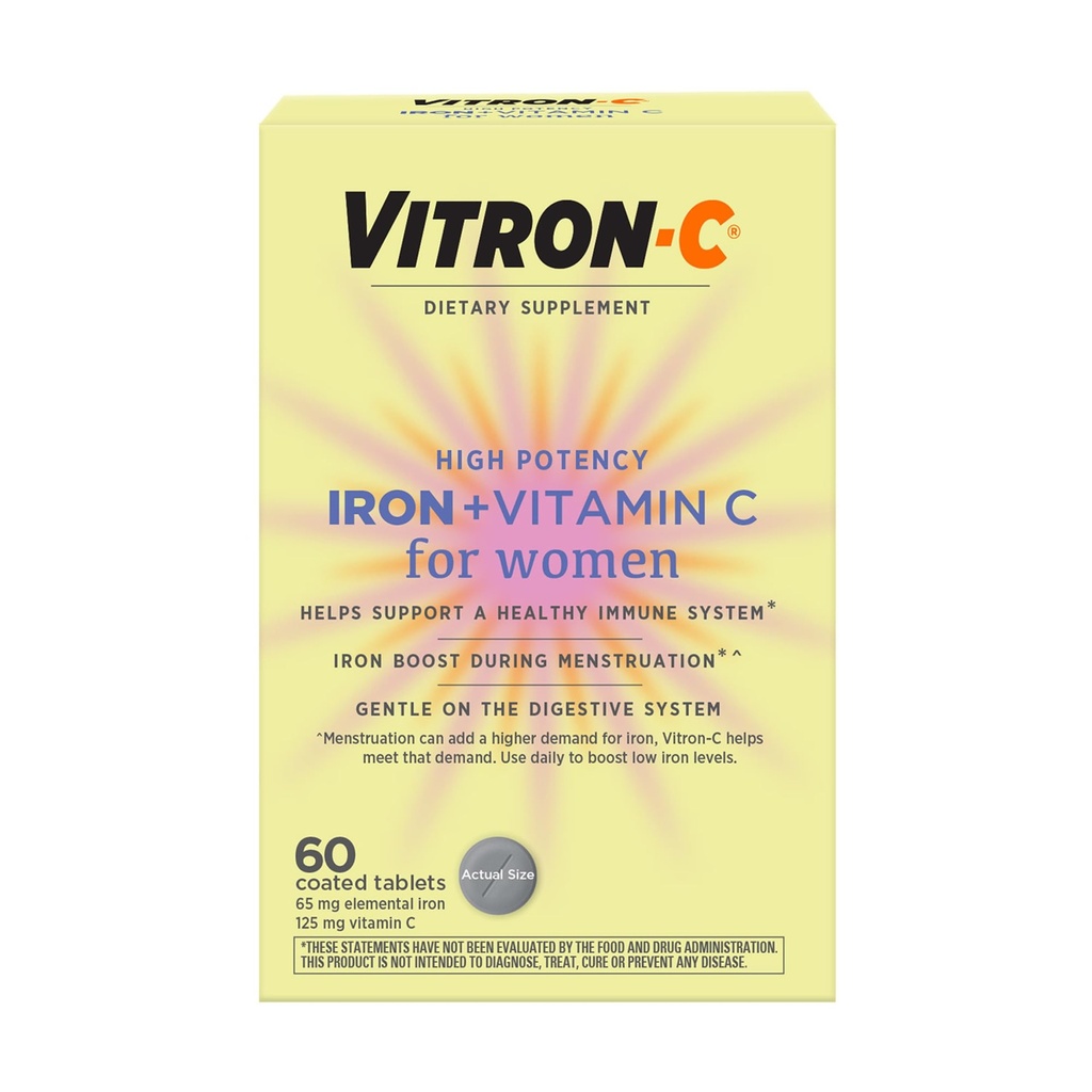 Vitron-C Supliment de fier pentru femei cu vitamina C, pentru producția de celule roșii și suport imunitar, 60 Conte