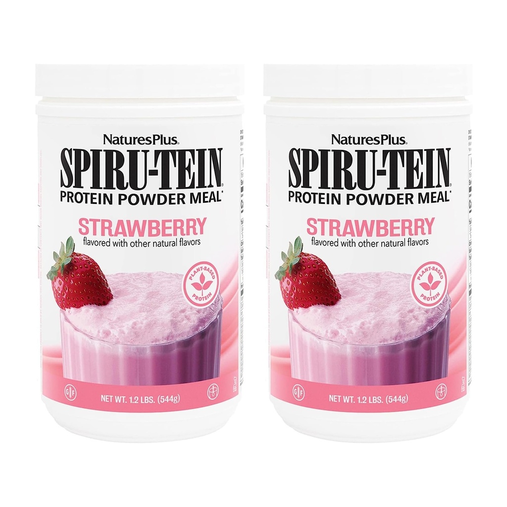 NaturesPlus SPIRU-TEIN, Căpșuni - 1,2 lbs, Pachet de 2 - Se agită proteine pe bază de plante - non-GMO, vegetarian, gluten gratuit - 32 Serviri totale
