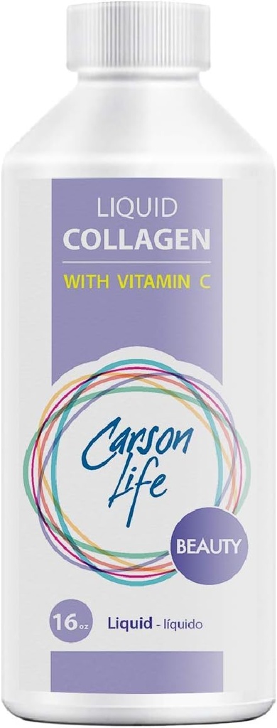 Carson Life Colagen lichid cu vitamina C - 16 Oz - pentru anti imbatranire, piele de par si unghii - Suport imun - Intinerirea pielii - Made in the USA