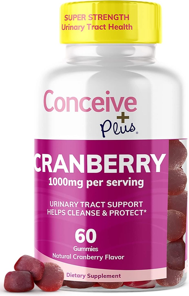 CONCEIVE PLUS Cranberry Gumries - 1000 mg Putere Gummy vitamine, sanatate urinara, 60 Gummy Count, 30 zile de aprovizionare