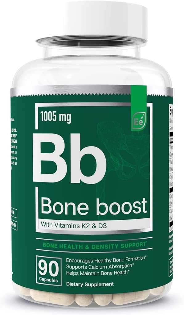 Elemente esenţiale Boost Bone Health Supplement - suport osos şi supliment de calciu cu vitamina D 3, K2, Cissus Quadrangularis pentru concentraţia osoasă - 90 capsule (30 zile de aprovizionare)
