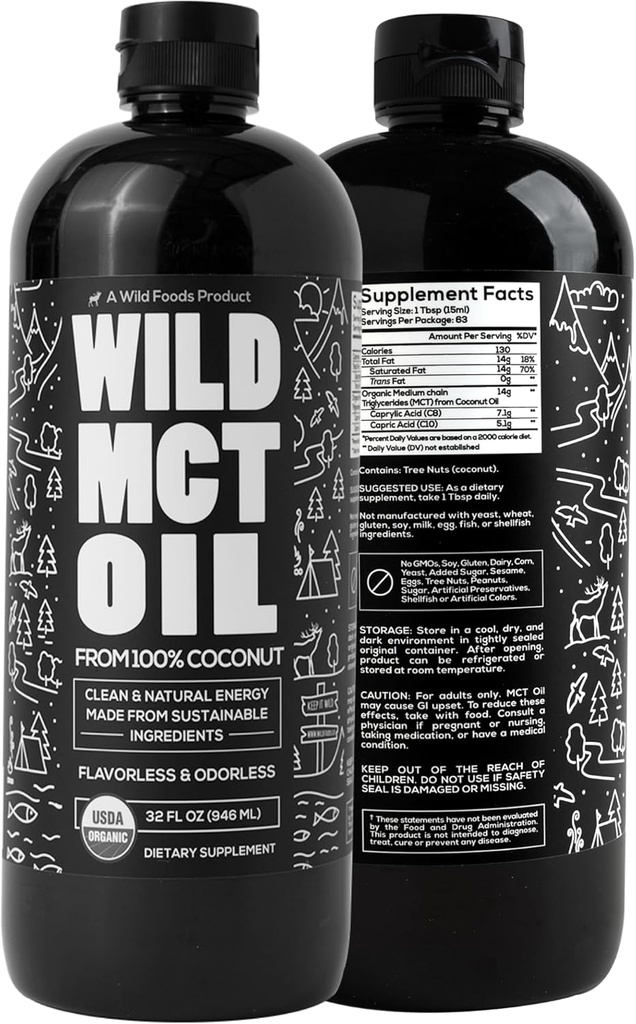 Ulei de MCT sălbatic Organic Nuanțe de cocos  Ulei pentru energie și suport cognitiv 