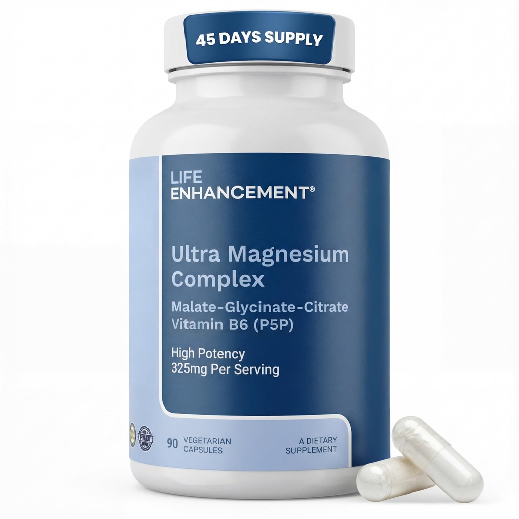 Life Enhancement Ultra Triple Magneziu Complex pentru femei și bărbați cu Glycinate, Malate, și Citrate - Magneziu Supliment Îmbunătățește somn și funcția creierului - Made in USA (90 Capsule vegetariene)