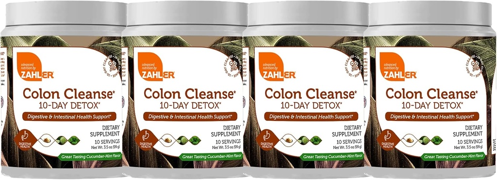 Zahler Colon Cleanse 10 zile Detox Cleanse - Castravete menta aroma - Herbal Digestive Wellness - Colon Cleanser & Detoxifiere pentru Miscarea Bowel, Body Detox, Digestion Aid for Women and Men - 3.5 oz (4 Pack)