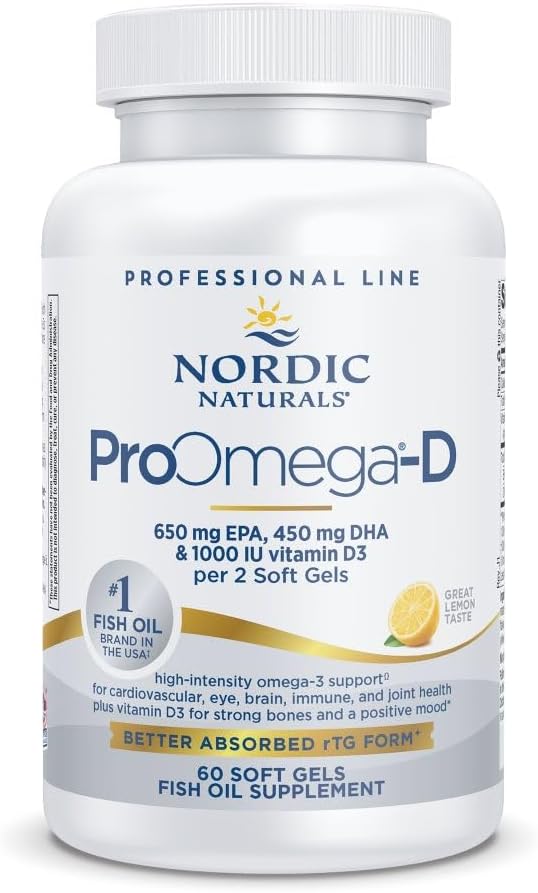 Nordic Naturals ProOmega-D, Lemon Flavor - 60 Soft Gels - 1280 mg Omega-3 + 1000 IU D3 - High-Potency Fish Oil - EPA & DHA - Brain, Eye, Heart, & Immune Health - Non-GMO - 30 Servings