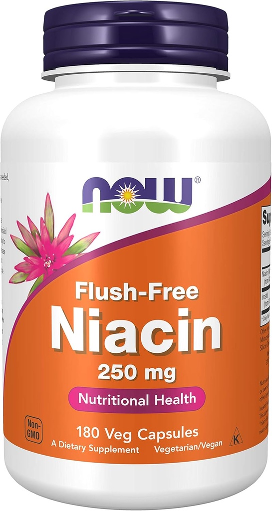 Niacin, FLUSH GRATUIT 250 mg, 180 capsule de Now Foods (Pachet de 3)
