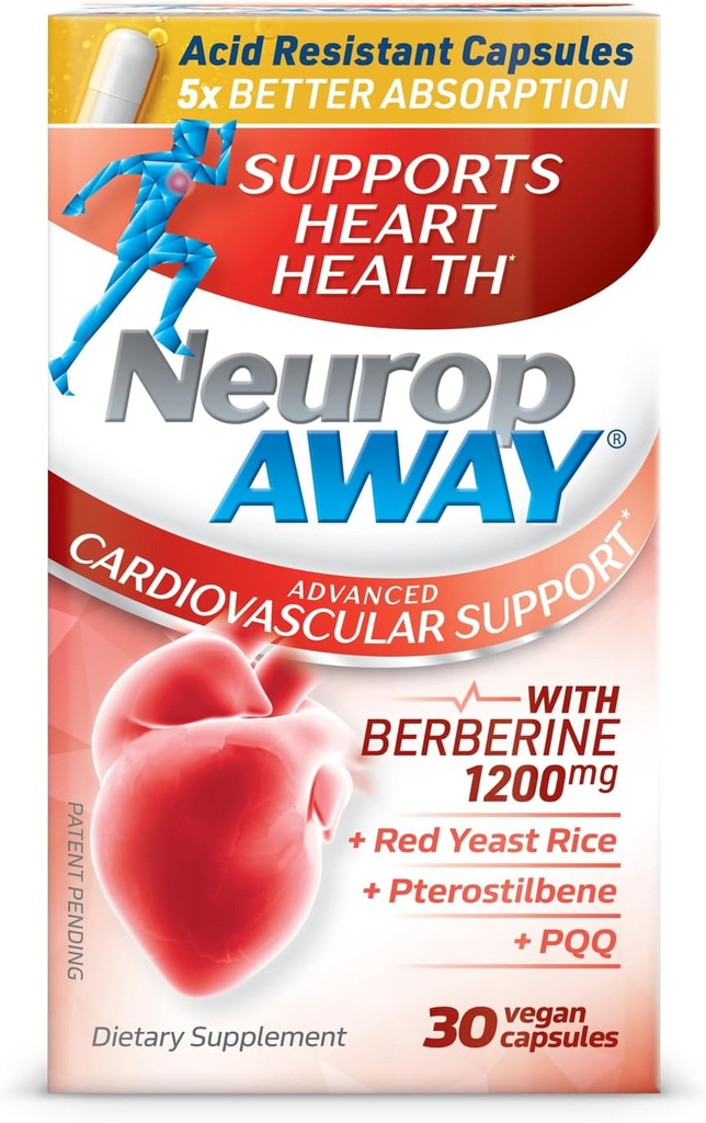 NeuropAWAY Suport cardiovascular 30ct 1200mg Berberine PQQ Red Yeast Rice Pterostilbene