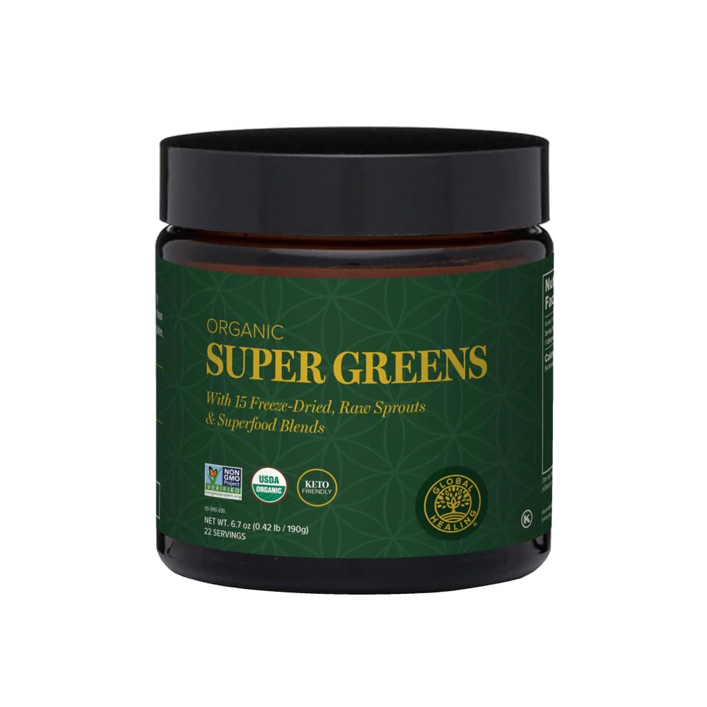 Global Vindecare Ecologic Super Greens Powder Blend - Verzi Superfood Powder cu 15 Raw Whole Sprouts - Delicious Green Juice Smoothie Mix pentru nutriție zilnică - non-GMO, Gluten-Gree Greens Suplimente
