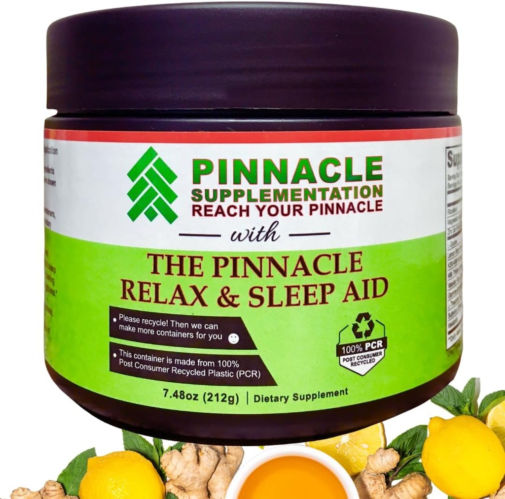 Pinnacle Relaxați-vă și Suplimentul de somn, Suplimentul de suport pentru somn cu Melatonina, Root Valerian, Ashwagandha, L Theanină, Zinc, GABA & Magneziu pentru calmare, Aroma naturală de ceai de lamaie (30 Servings)
