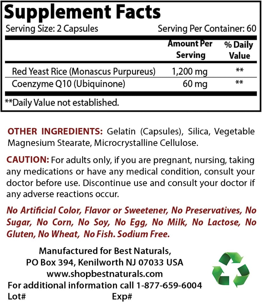 Cel mai bun naturals Red Yeast Rice cu CoQ10 & Niacin 500 mg