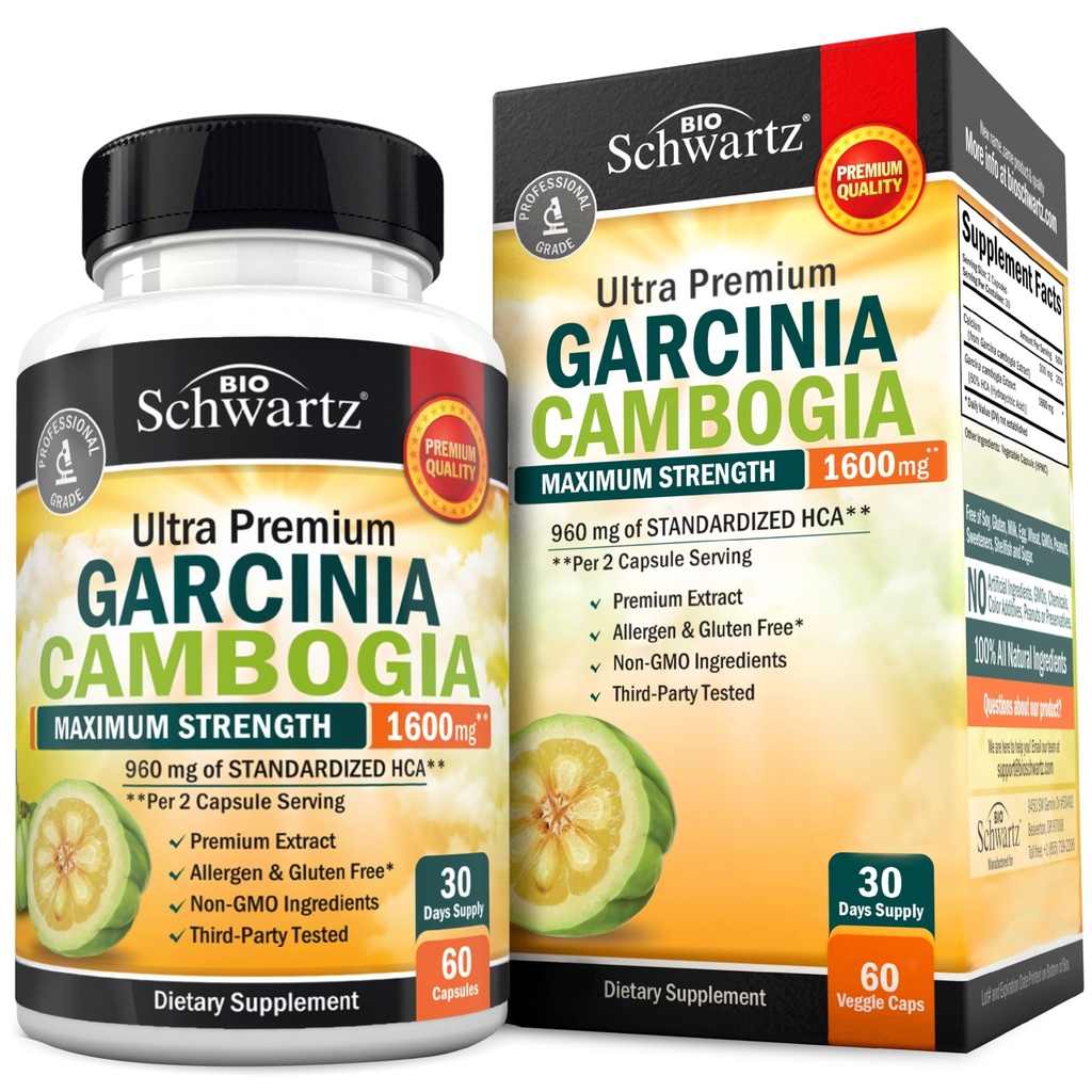 Garcinia Cambogia pierdere în greutate pastile - Rezistenta maxima Apetit Suppressant & Fat Burner pentru barbati si femei - 1600mg Extract natural & 960mg HCA - Booster metabolic & Carb Blocker Capsule - 60Ct