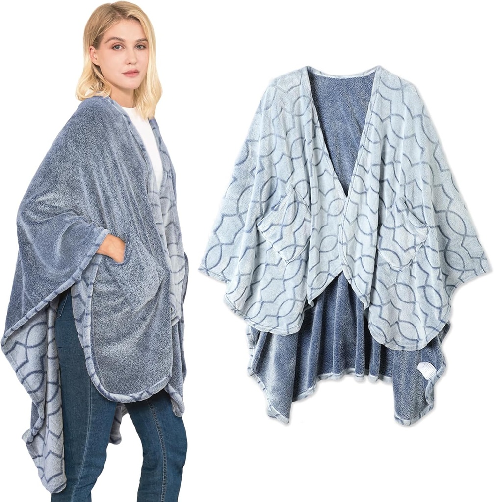 Bareself dublu-Sided Blanket Ultra Soft Flanel Blanket, Reversible Blanket, with Pockets, for Women and Men