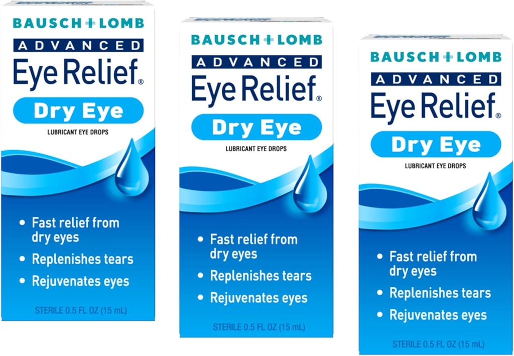 Bausch + Lomb Advanced Eye Relief, Picături Lubricante pentru ochi uscaţi, Umezire & Soothing, Lacrimi pentru ajutor rapid, 0.5 Fl Oz