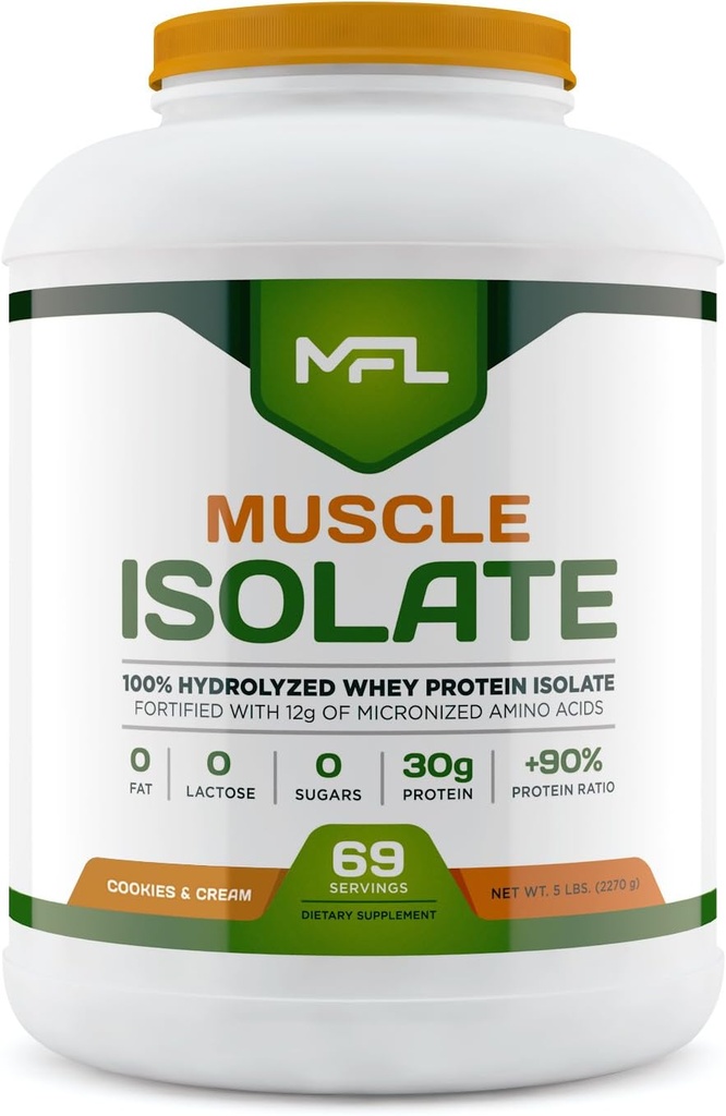 MFL 100% Izolat Proteină L 30g de proteine l 12g Aminoacidi l Keto Friendly l Carbs scăzut l 5 lbs. (Cookies & Cream)