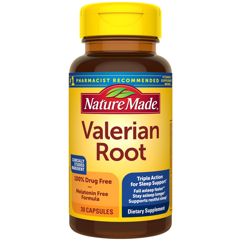 Natura a creat Root Valerian pentru Sleep Support, Melatonina Ajutor de somn gratuit pentru adulți, 30 capsule rădăcină valeriană, 30 zile de aprovizionare