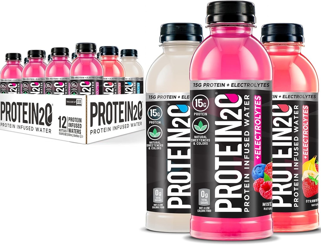 Protein2o 15g Izolat de proteine Whey Infuzat de apă Plus Electroliti, Sugar Free Sports Drink, Gata de băut, Gluten Free, Lactoză Gratuit, Electrolit Variety Pack, 16,9 fl oz Sticla (12 Conte)