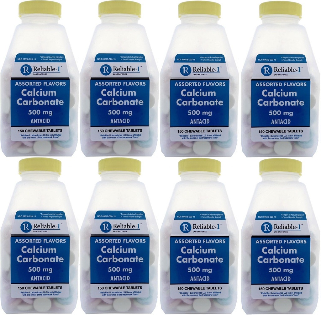 Calciu 500 mg Generic pentru Tums Asortate tablete aromate masticabile de fructe Concentraţia de antiacid pentru acid indigestie, arsuri la stomac, acru 150 comprimate masticabile per flacon 8