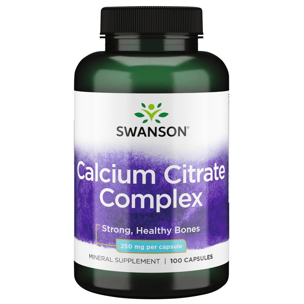 Swanson Calciu Citrat Complex Muşchi Osoase Nervii Sănătate Suportul de presiune a sângelui Suplimentul mineral 250 mg Calciu (de la Citrate & Carbonat) 100 Capsule