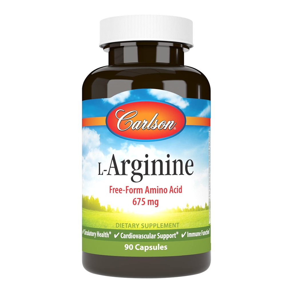 Carlson - L-Arginină, 675 mg, promovează sistemul circulator şi cardiovascular sănătos, 90 capsule