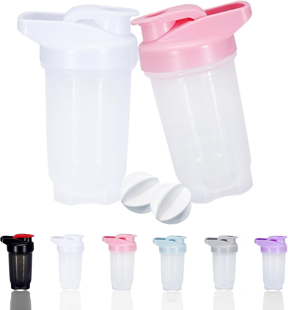 Shaker Sticla de proteine Shakes Cup și 10-Ounce / 300ML Shaker Sticla cu bile Whisk, proteine Shakers Set sticle, non-BPA plastic (White+Pink(2PCS)))