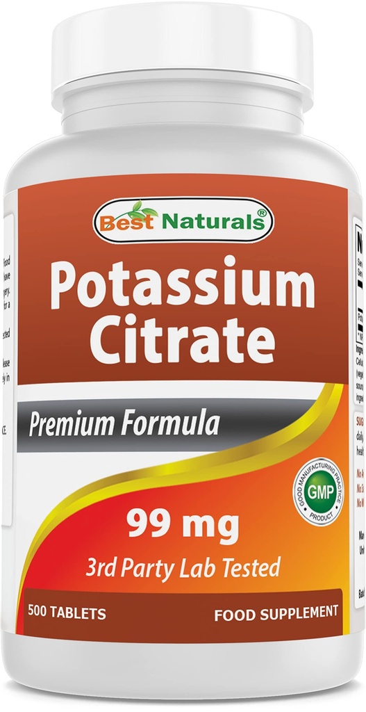 Cel mai bun Naturals Citrat de potasiu 99mg 500 comprimate - 3rd Party Lab testat