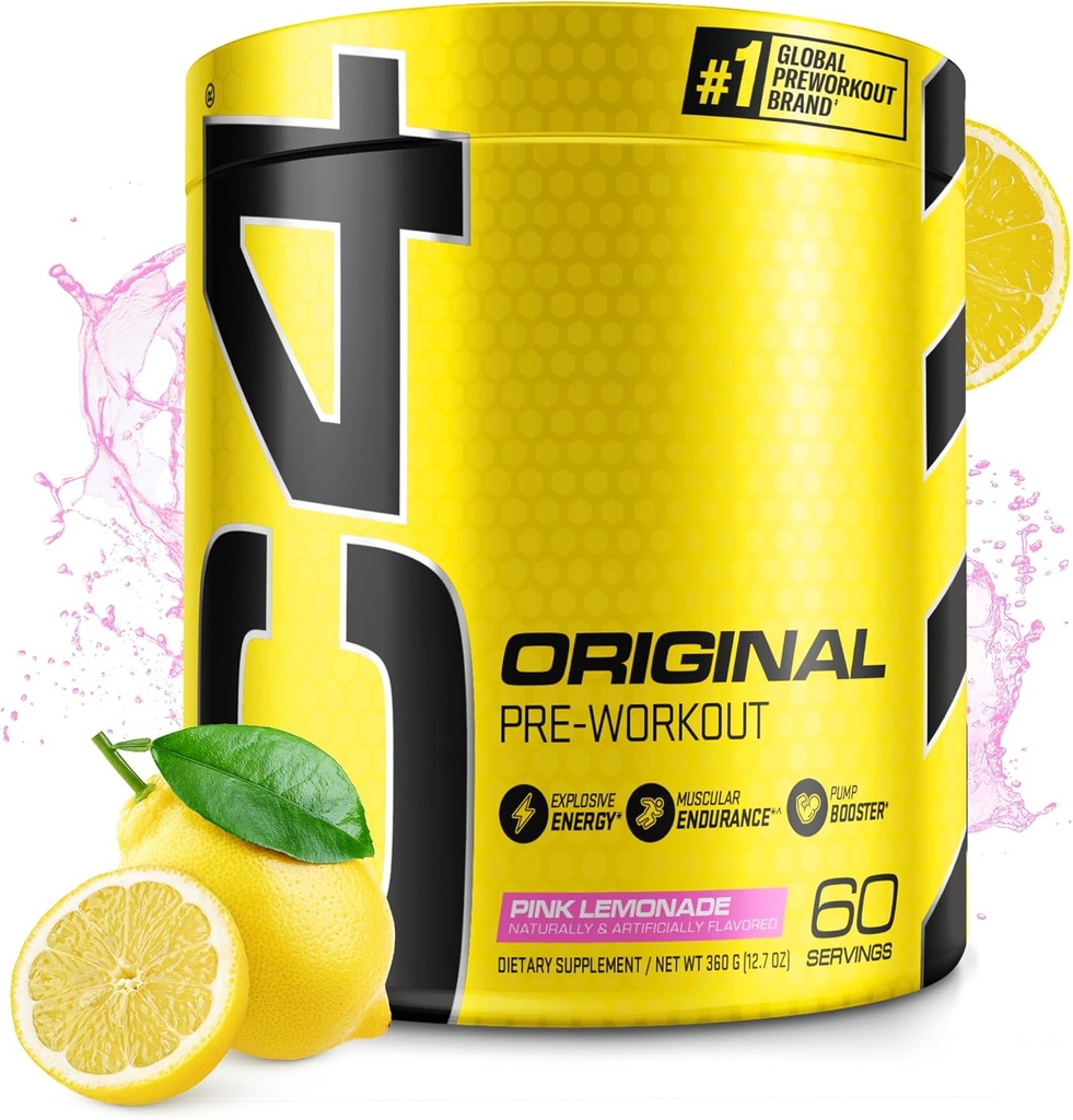 Cellucor C4 Original Pre Workout Powder Roz Lemonade Vitamina C pentru suport imunitar Zahăr Preworkout Energie gratuit pentru bărbați și femei 150mg Cafeina + Beta Alanine + Creatine 60 Serviri