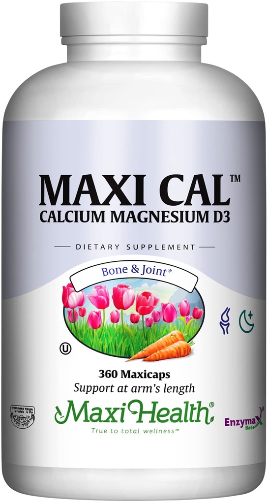 Maxi Health Calciu 1000 mg Supliment cu vitamina D3 (1000 UI) şi magneziu (500 mg) - Suport osos, dinţi şi articular pentru bărbaţi şi femei - 360 capsule - Maxi Cal