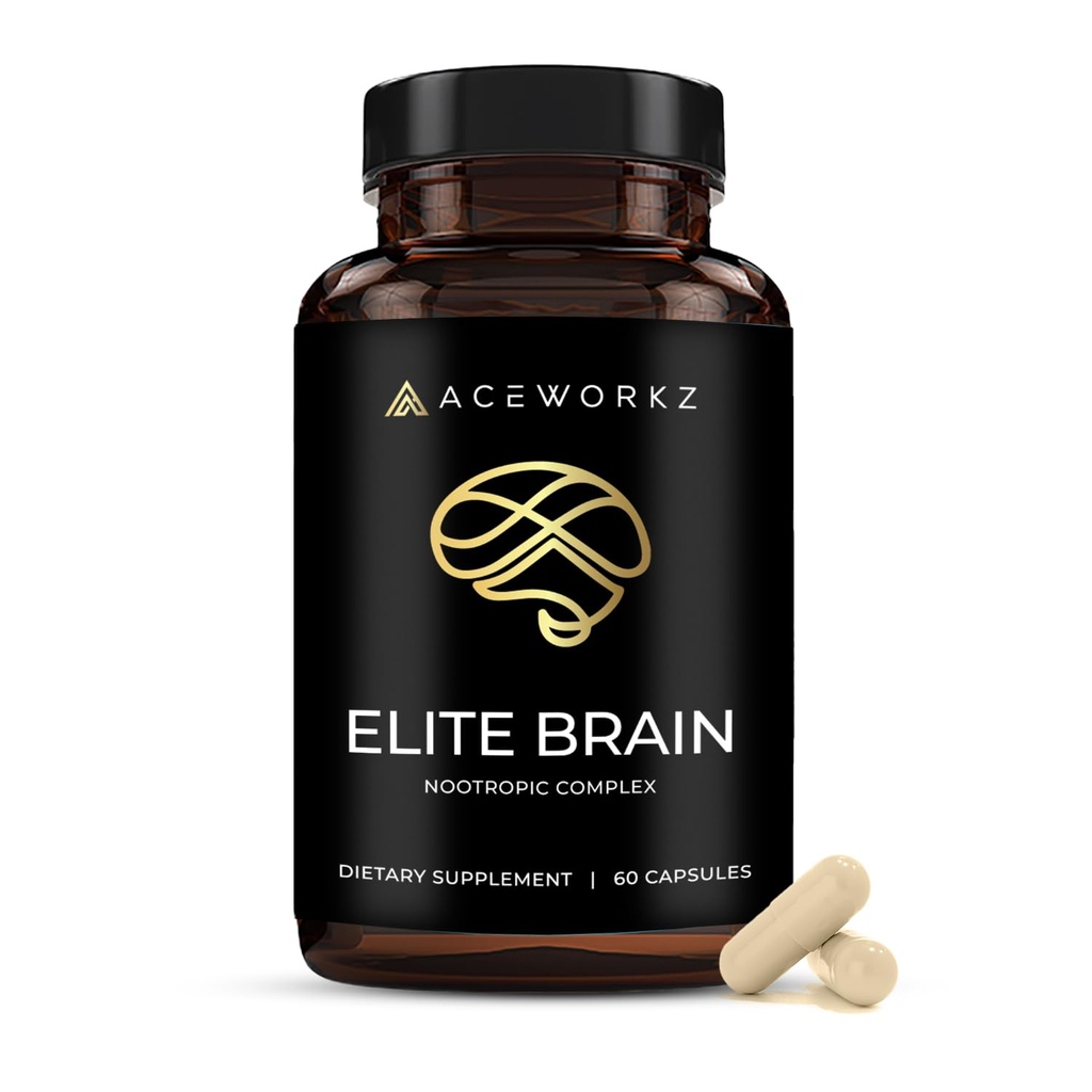 Elite Brain - Nootropic Supliment pentru Focus, Memorie & Mental Clarity - ALCAR, Lions Mane, ALA, L-Theanină, Vitamina B Complex - Energie Naturală, Cafeină-Free (60 capsule)