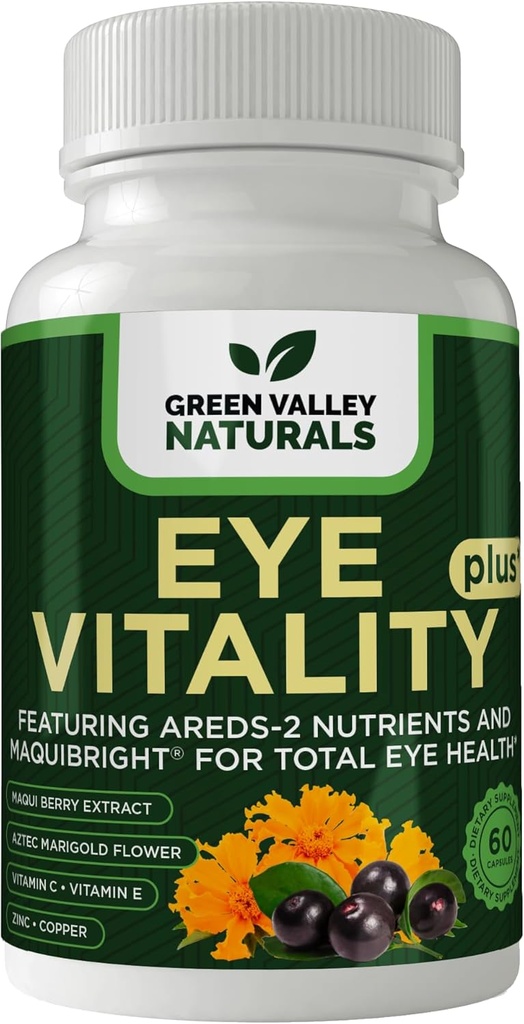 GREEN VALLEY NATURALS ochi Vitality Plus Supliment, cu Areds-2 Nutrients, Maquibright, Marigold Flower, Vitamine C & E, zinc, cupru, 60 capsule (1)