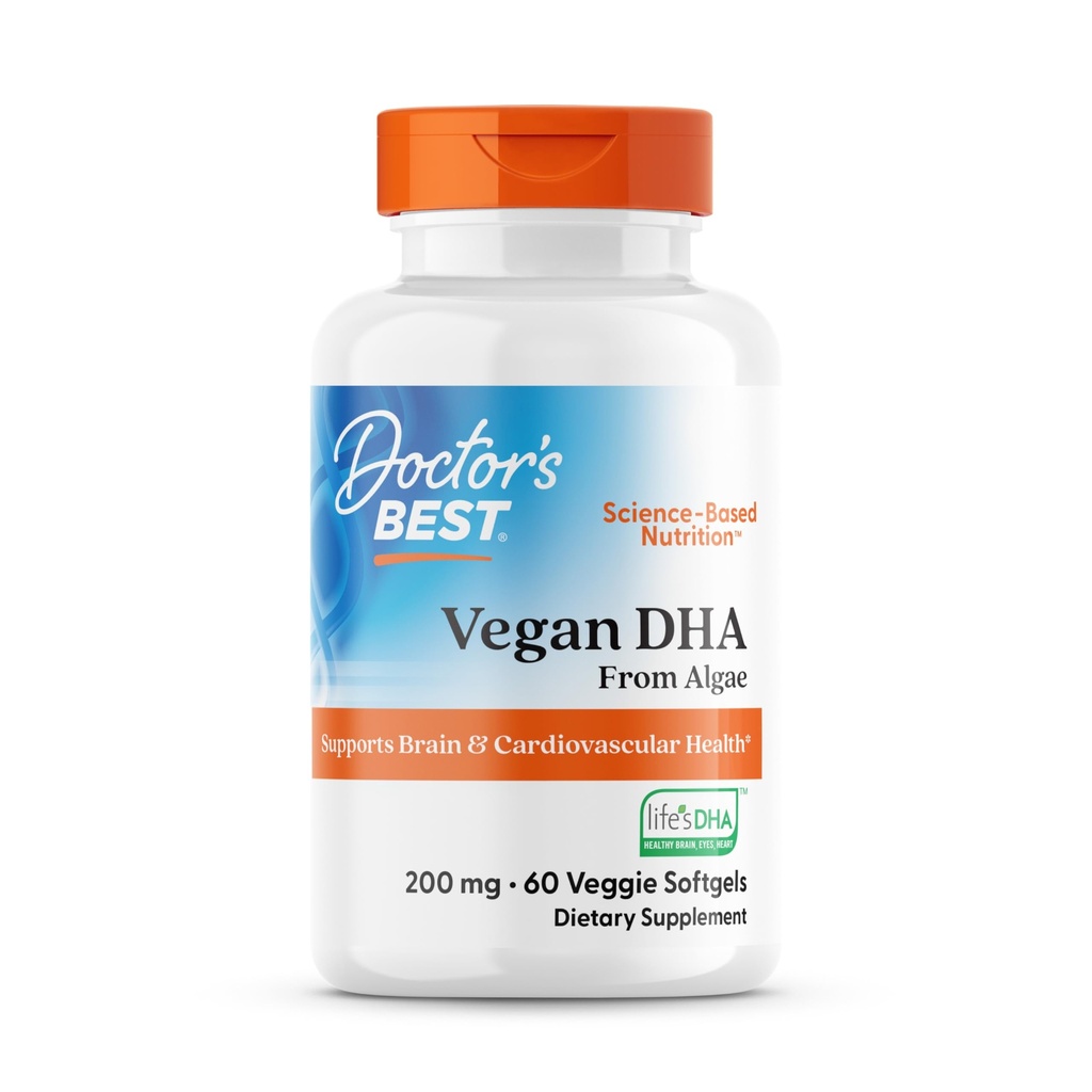Doctori Cel mai bun Vegan DHA din Algae, Sustine Creier & Sanatate cardiovasculara, Non-GMO, Gluten Free, Soy Free, Vegan 60 Veggie Softgels