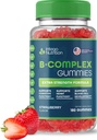Vitamina B Complex Gummies pentru adulți, B Complex de vitamine Supliment pentru femei și bărbați, B Vitamine Complex Gumies pentru energie și sănătate cerebrală, Aroma naturală de căpșuni, 180 Conte