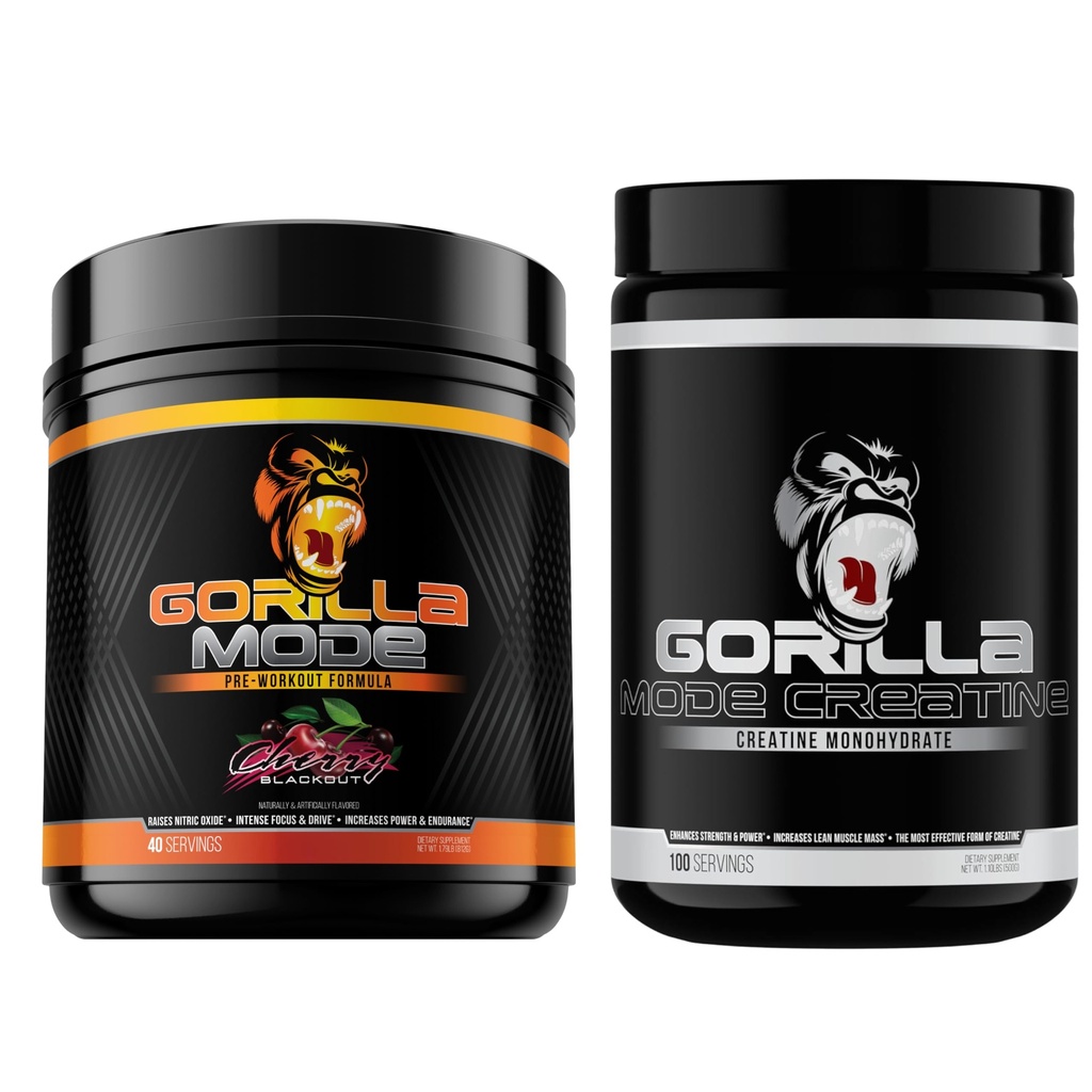 Gorila Minte Pre antrenament (Cherry) + Creatină (100 Serv.) - Stack cuprinzător pentru o putere îmbunătățită, putere de ieșire, și dimensiunea musculară