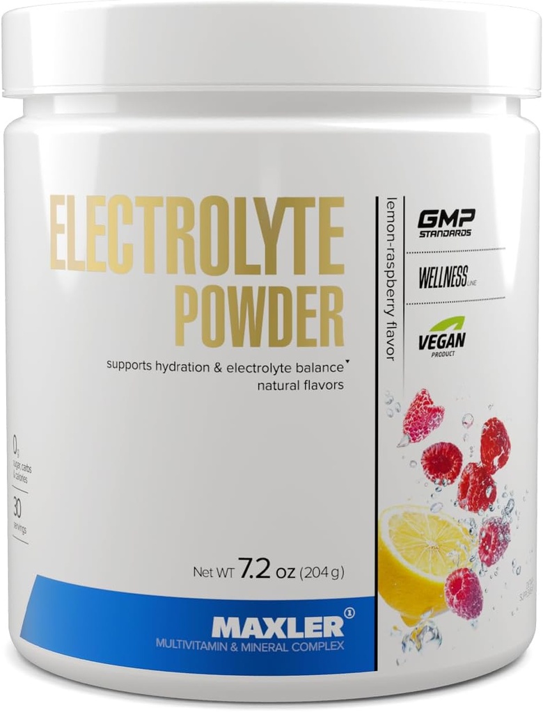 Maxler Electrolit pulbere - praf de hidratare Electrolit Drink Mix cu Trace Complex mineral - Keto Electroliti Pulbere cu arome naturale și îndulcitori - 30 Serviri - Lemon-Raspberry