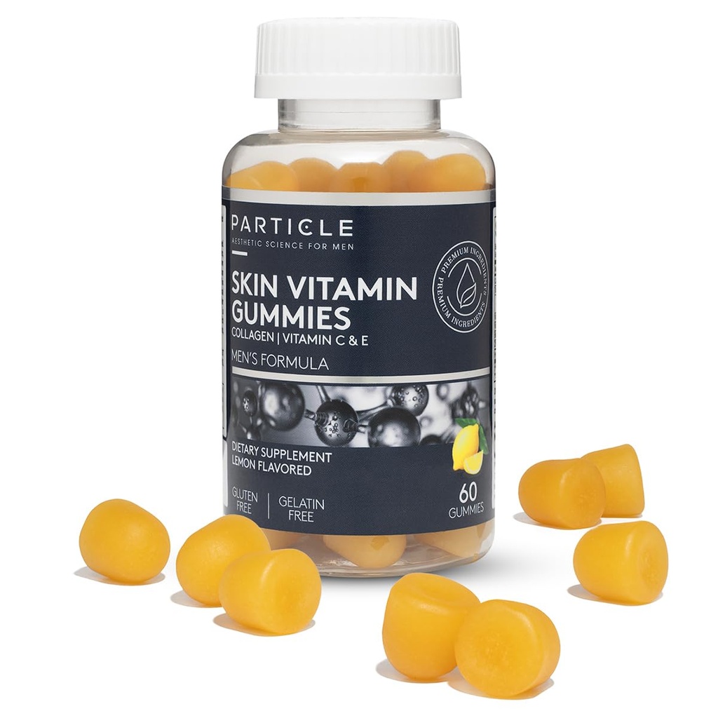 Particule de piele Vitamine Gumries, Gluten gratuit supliment zilnic pentru suport sănătos de piele, Men's Supplement Made with Vitamina C, Colagen, Biotin & Zinc, Lemon Flavor, 60 Gummies, 1 lună de aprovizionare