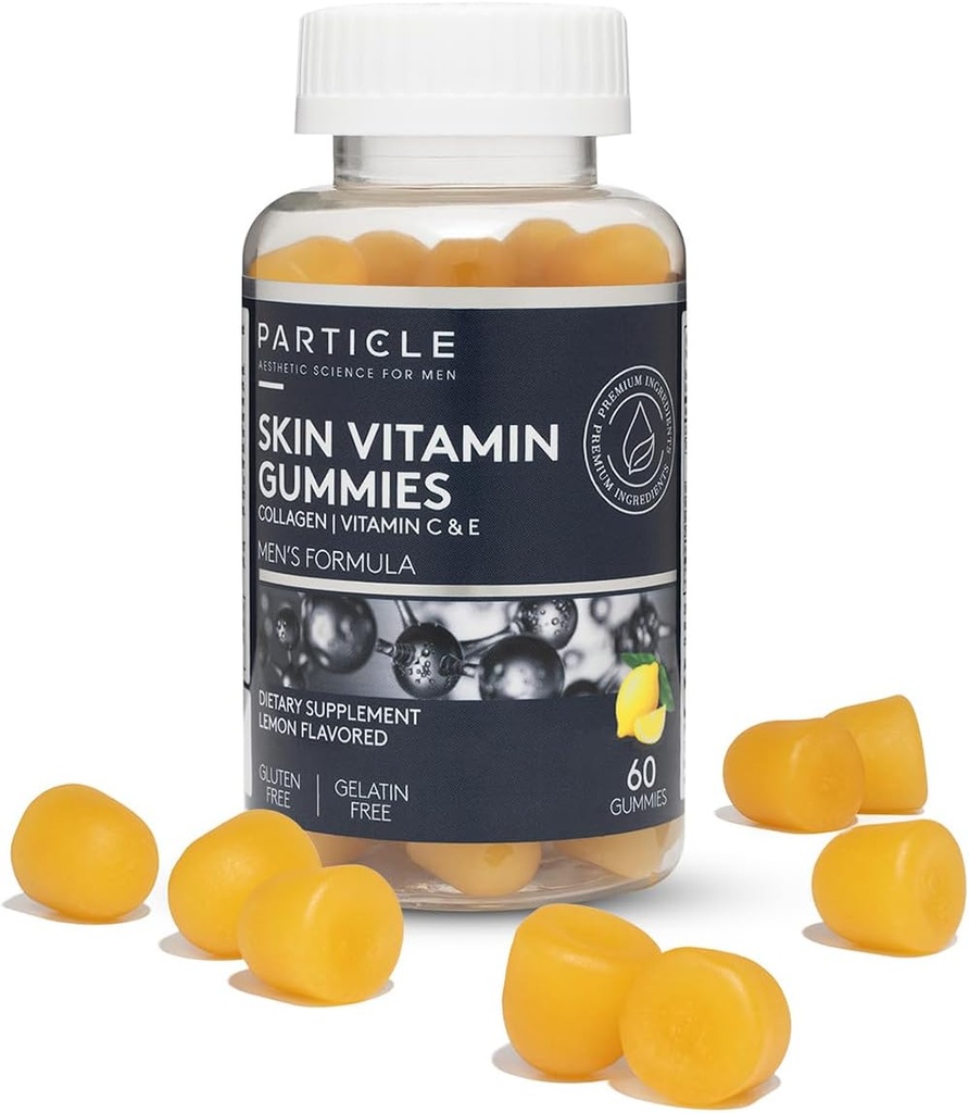 Particule de piele Vitamine Gumries, Gluten gratuit supliment zilnic pentru suport sănătos de piele, Men's Supplement Made with Vitamina C, Colagen, Biotin & Zinc, Lemon Flavor, 60 Gummies, 1 lună de aprovizionare