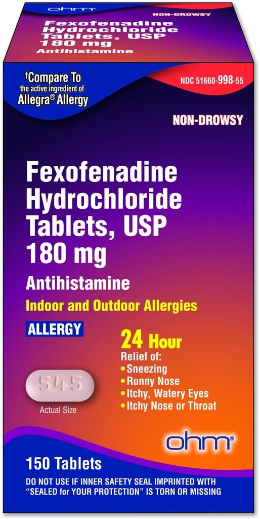Medicină de alergie Fexofenadină 180 mg - 24 Ore ajutor pentru simptome de strănut şi alergie, non-drowsy - 24 de ore comprimate antihistaminice pentru ajutor eficient - 150 Conte (Single Pack)