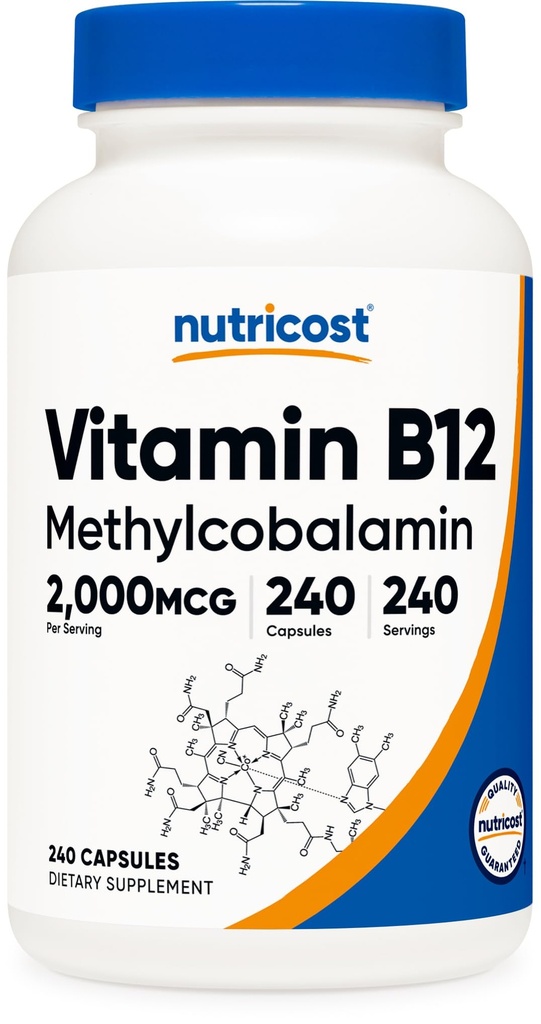 Nutricost Vitamina B12 (Metilcobalamină) 2000mcg, 240 capsule - Capace vegetariane, non-GMO, Gluten gratuit B12 Supliment