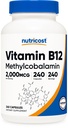 Nutricost Vitamina B12 (Metilcobalamină) 2000mcg, 240 capsule - Capace vegetariane, non-GMO, Gluten gratuit B12 Supliment