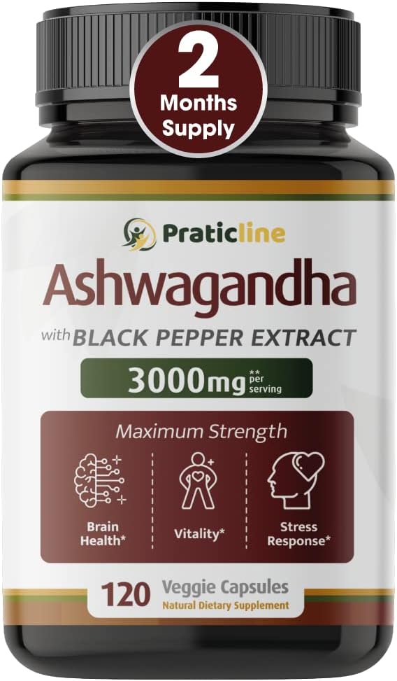 Capsule Ashwagandha 3000 mg - 120 Capac Vegan Made with Organic Ashwagandha Powder and Root Extract. Gluten gratuit. Made in USA
